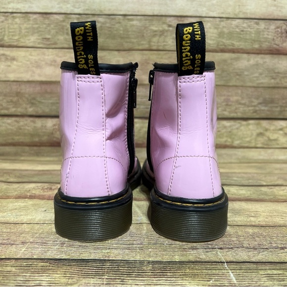 Dr. Martens Pink Patent Leather Lace Up Boots - Picture 6 of 9